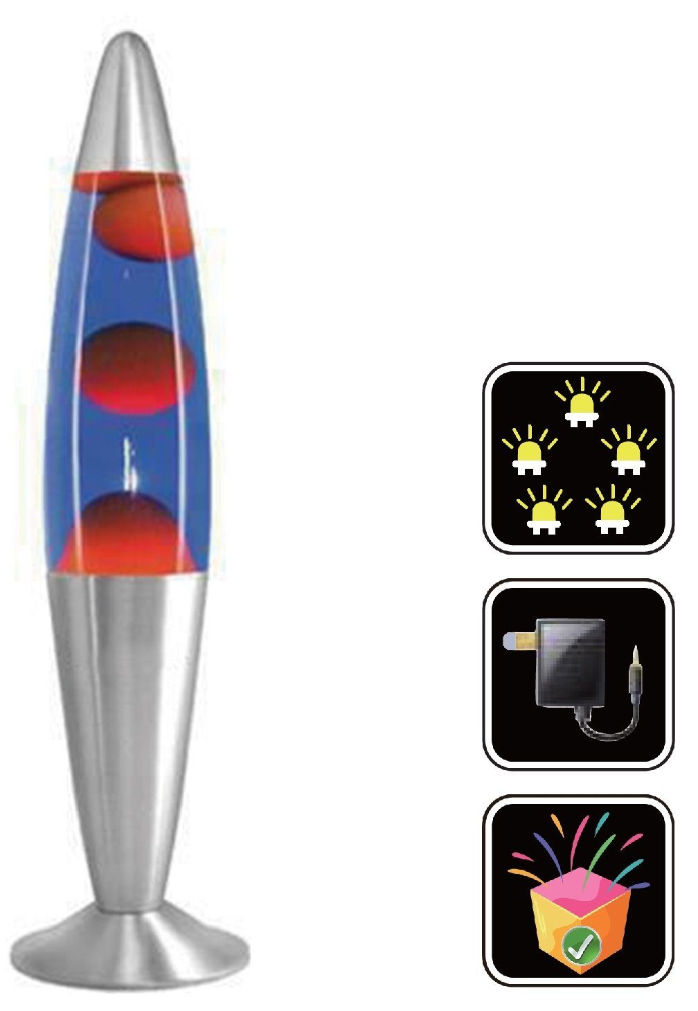 Lavalampen LED Lava Lampe Rakete 35cm Silber - Rot Blau