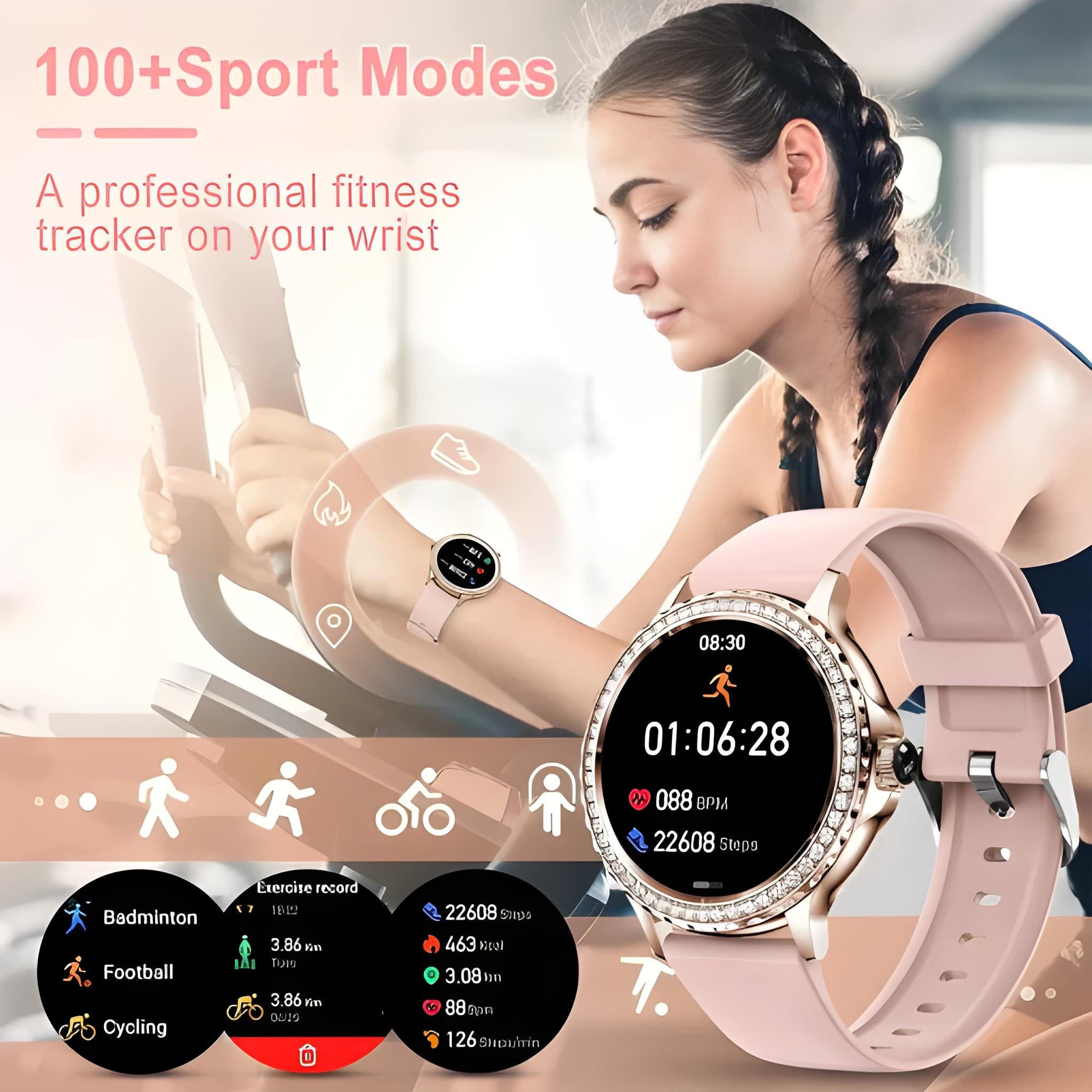 Lige Smartwatch Damen mit Metallband, 1.3 Zoll Fitnessuhr Telefonfunktion Smartwatch (3,3 cm), 100+ Sportmodis, Schlaftracker, Fitnesstracker goldfarben