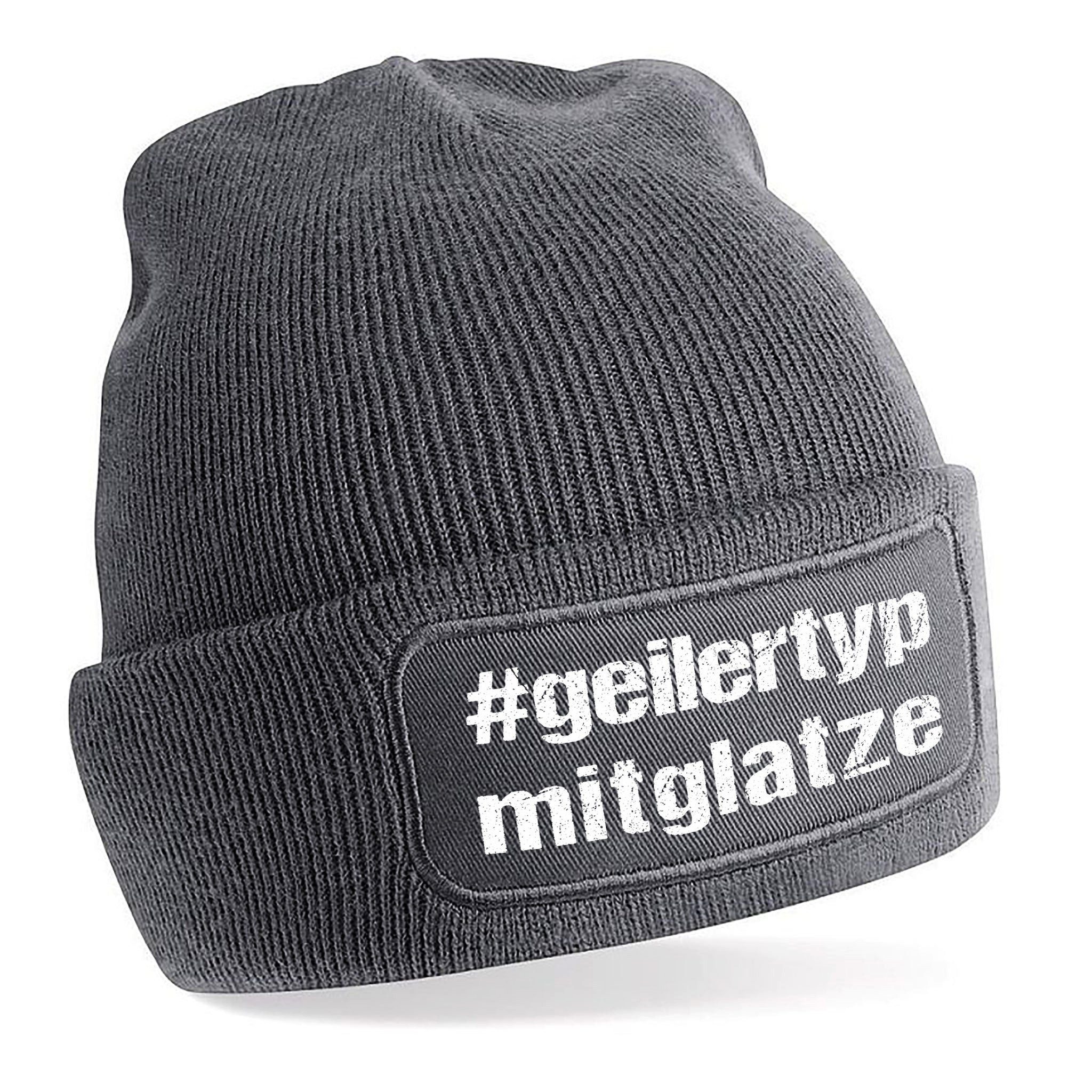 Beanie Strickmütze mit Spruch #geilertypmitglatze