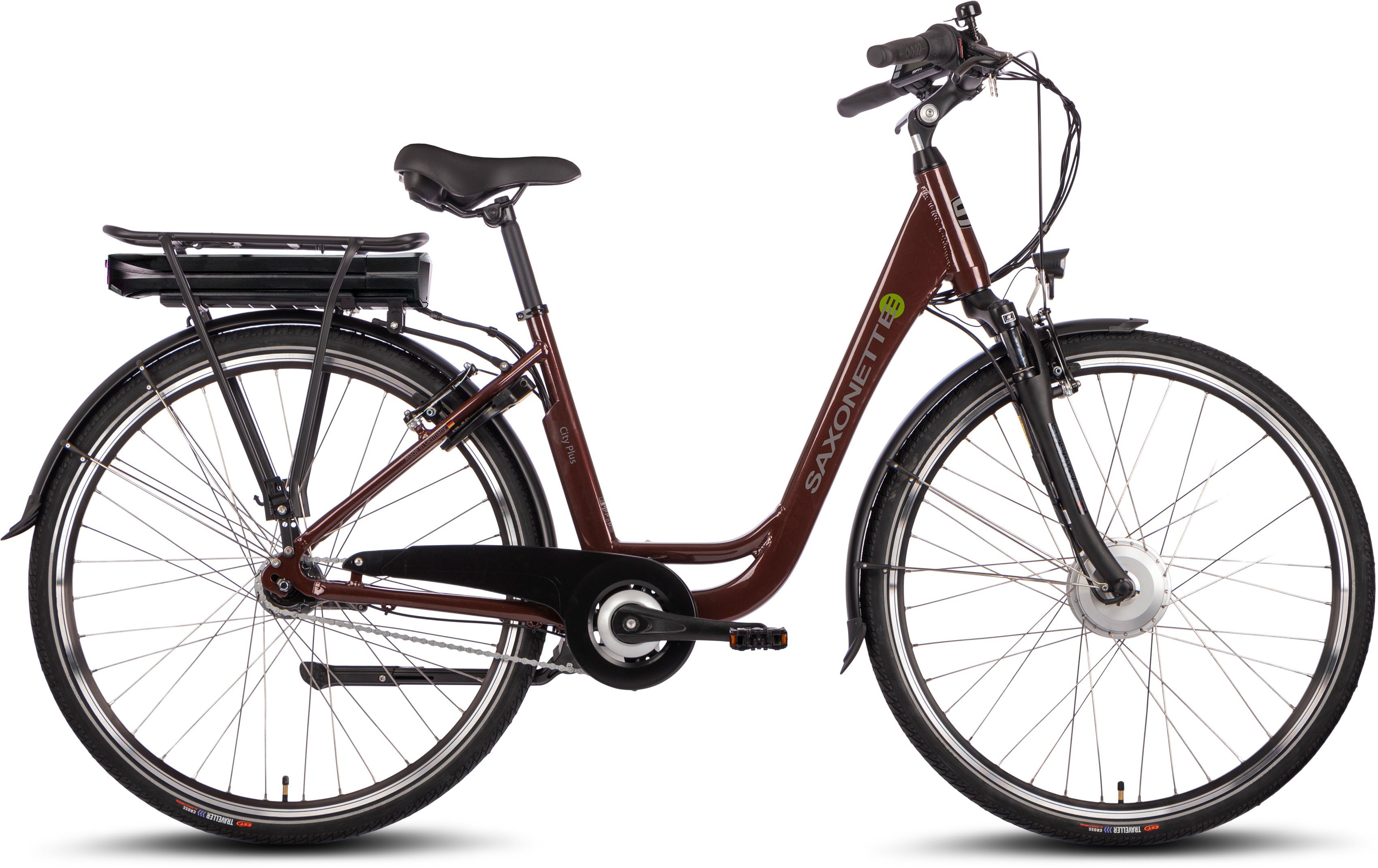 SAXONETTE E-Bike Cityrad City Plus, 7 Gang, Nabenschaltung, Frontmotor, 468 Wh, (mit Akku-Ladegerät), Pedelec, Elektrofahrrad für Damen u. Herren