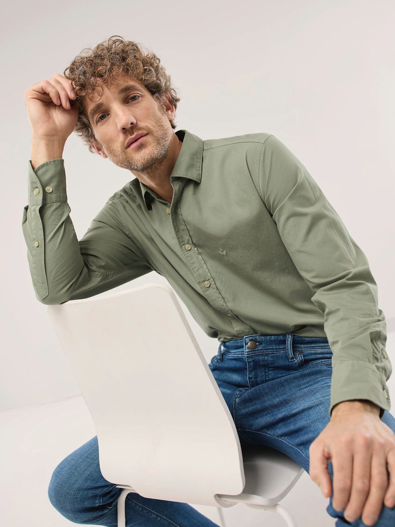 Walbusch Langarmhemd Herren Überfärber Baumwollhemd Regular Fit Langarm Garment-dyed Twill, Relax-Kragen, verdeckter Button-down