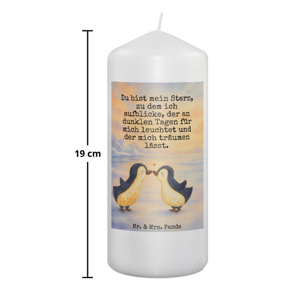 Mr. & Mrs. Panda Formkerze Pinguin Liebe Design, Kerze 19 x 8 cm, Weiß, Freundin, Stumpenkerze, (Packung), Liebe Liebesgeschenk Pinguine