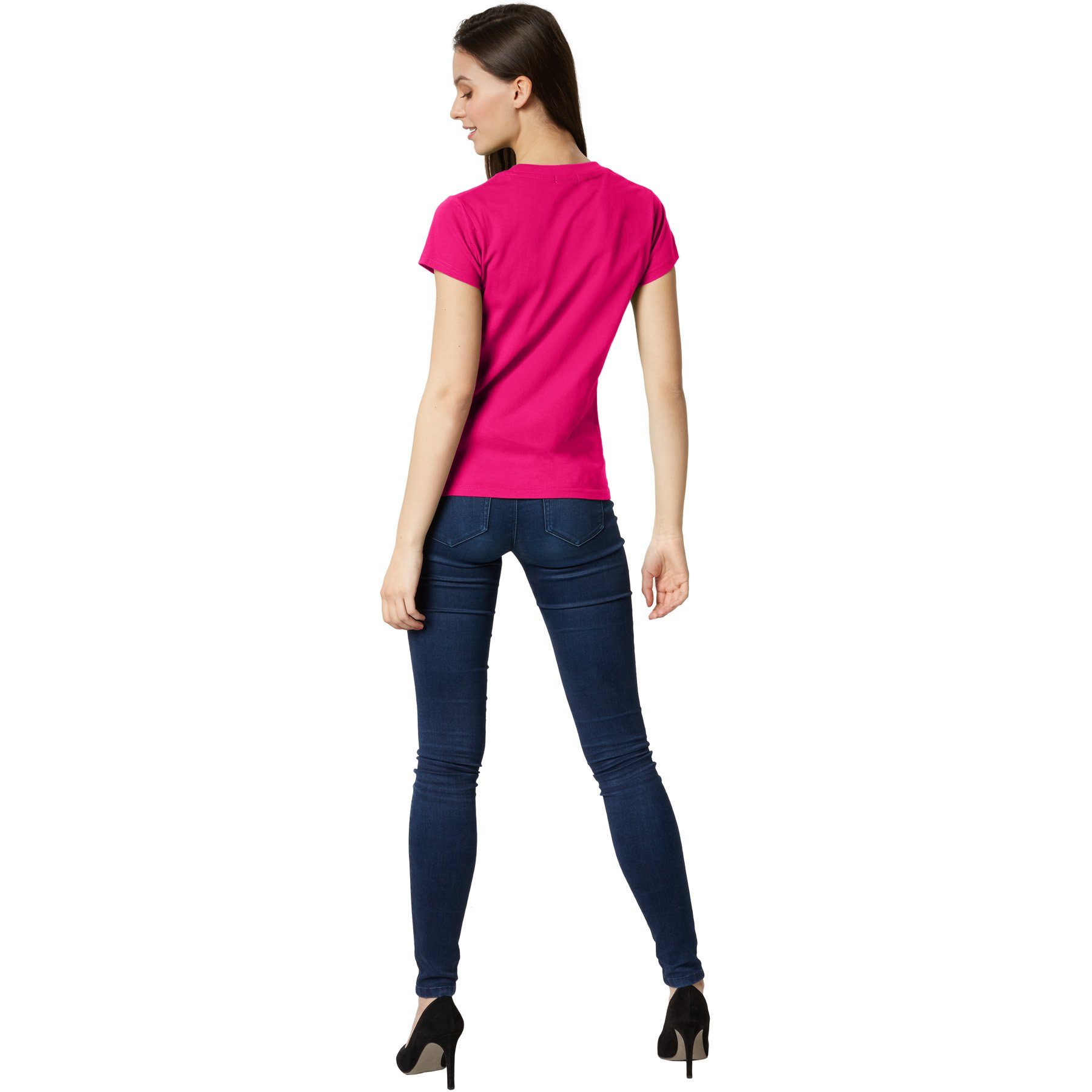 dressforfun T-Shirt Kurzarmtop, Für viele Outfits & Auftritte, Rundhals mit (Freizeitoberteil, Konfektionsgröße XL in pink) Einfarbiges T-Shirt für Frauen, Fest – Bild 4 von 5