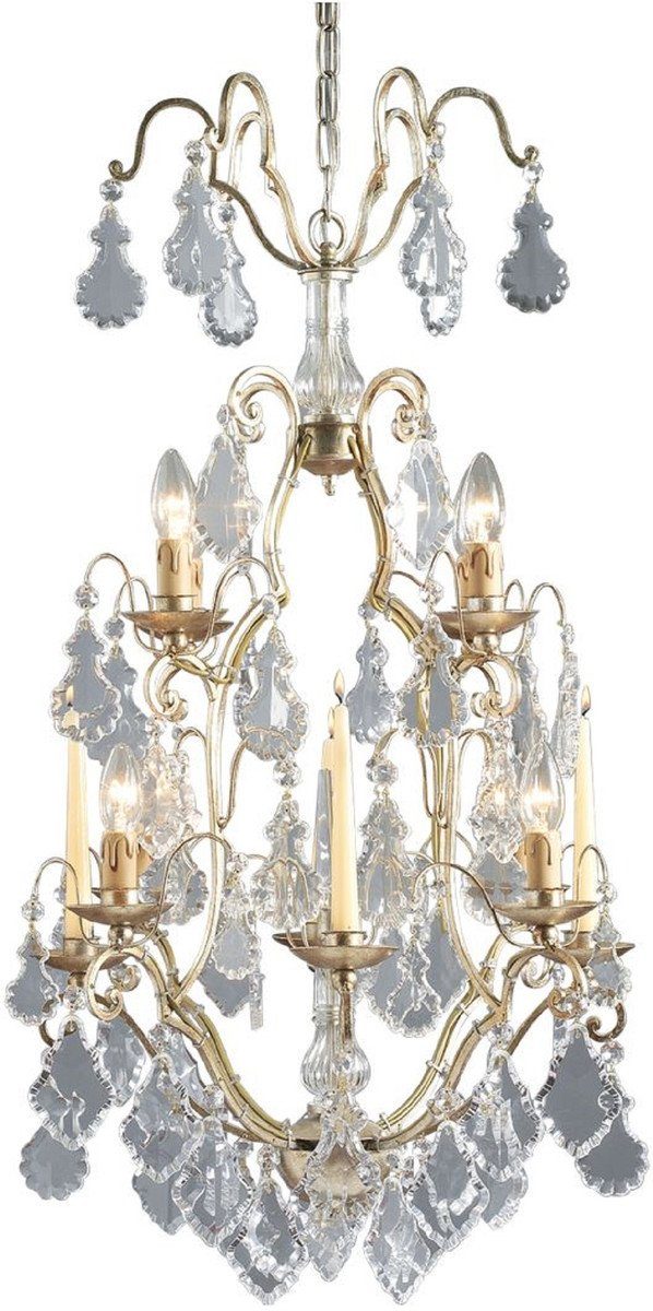 Casa Padrino Kerzenständer Luxus Barock Kristall Kronleuchter mit 4 Kerzenhalter Silber Ø 55 x H. 95 cm - Eleganter Lüster im Barockstil - Luxus Qualität - Made in Italy