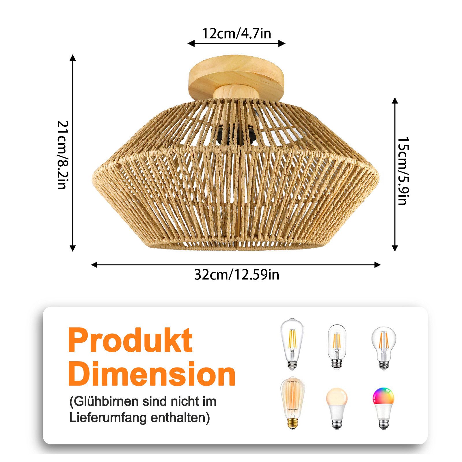 TWSOUL Deckenleuchte Vintage Rattan Lampe Boho Lampenschirm Hängelampe Rust günstig online kaufen