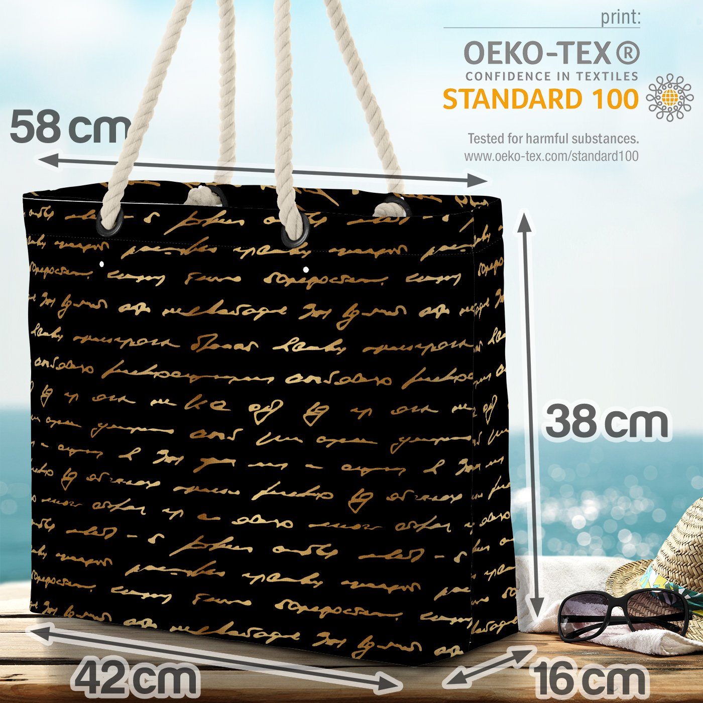 Strandtasche VOID Autor Handschrift Schriftsteller Buch (1-tlg), Bag Roman geschrieben Beach Goldtext