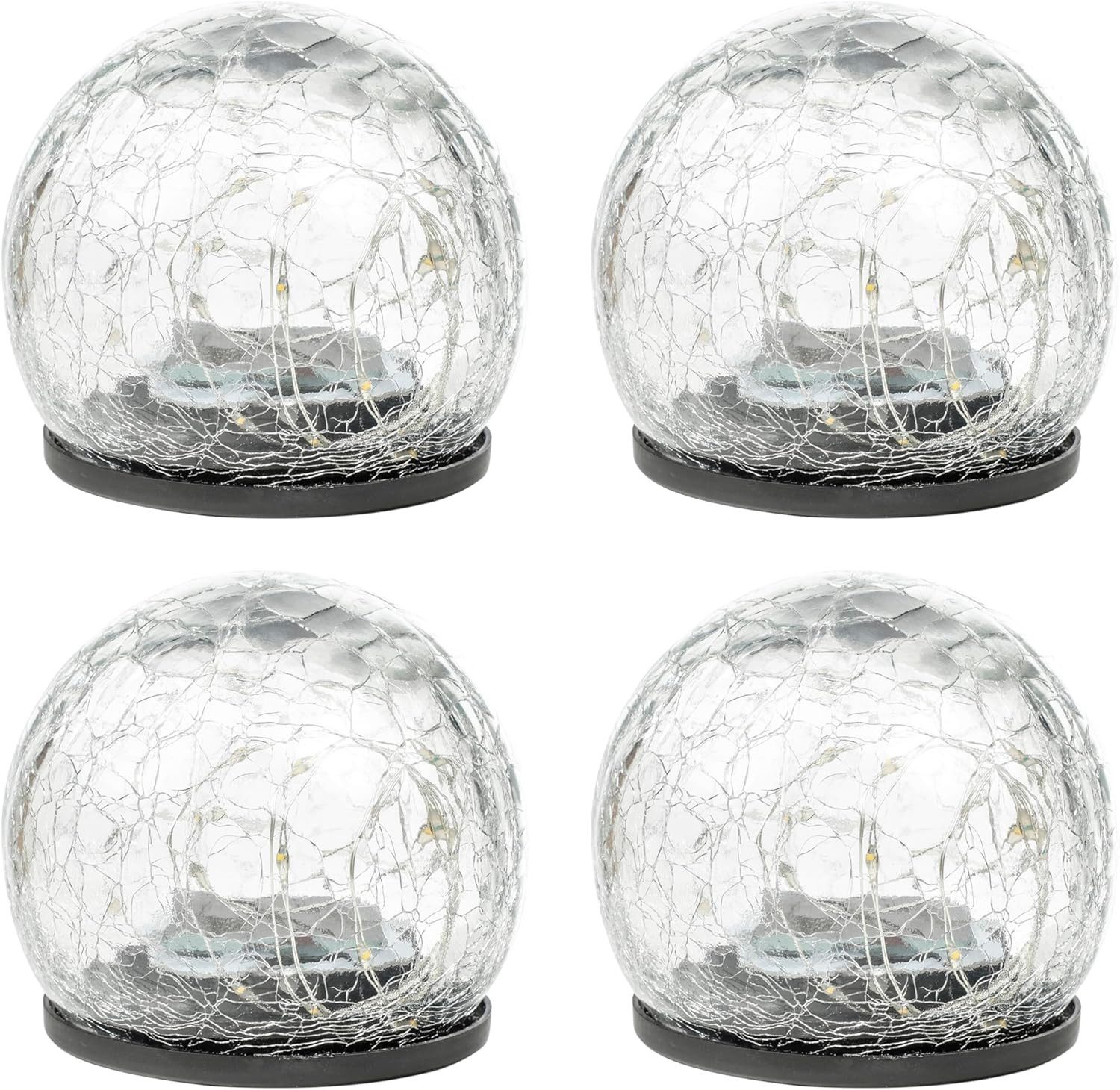 mucHome Kugelleuchte 4er Set LED Solar Kugel in Bruchglas Glas Gartenlampen – Bild 2 von 3