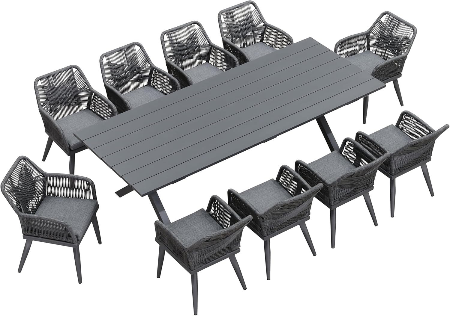 PURPLE LEAF Garten-Essgruppe PE-Rattan & Aluminium Outdoor-Set mit bequemen Sitzpolstern, (Set), Witterungsbeständig, UV-beständig, farbecht