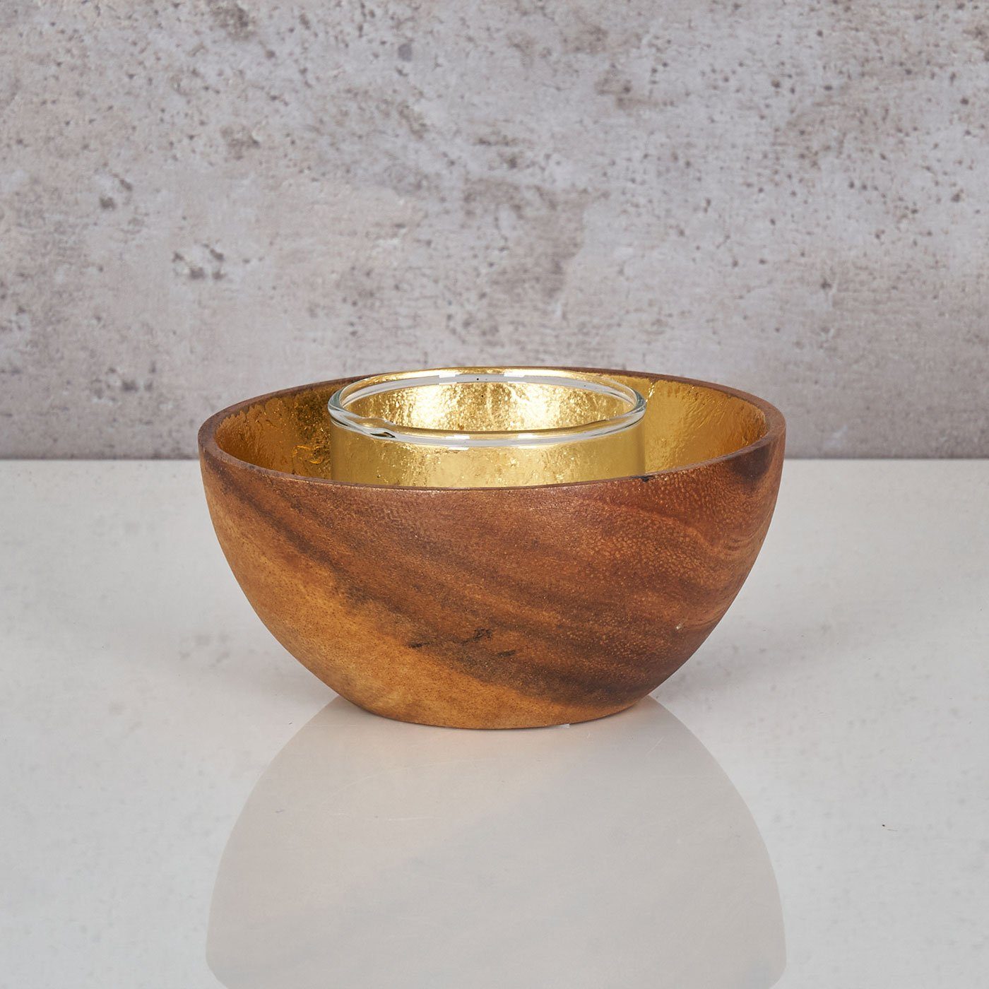 Levandeo® Teelichthalter, Akazie Windlicht Holzschale Gold 10cm Kerze Teelichthalter Braun