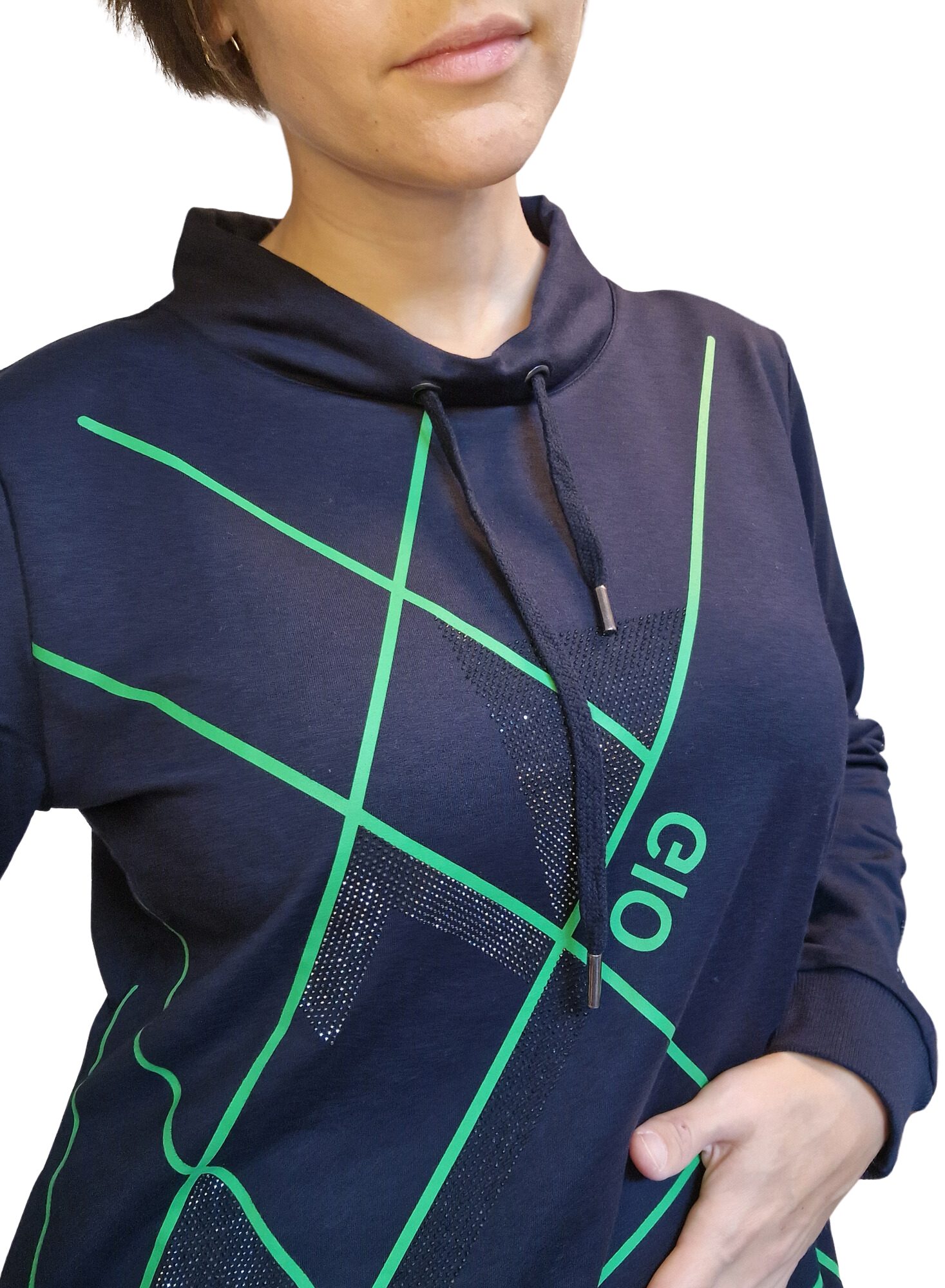 Gio Milano Sweatkleid G25-1100 mit Strassbesatz und Label-Details sportlich günstig online kaufen