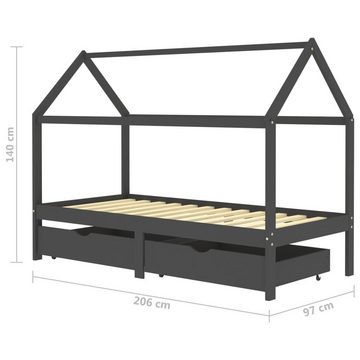 vidaXL Kinderbett Kinderbett mit Schublade Himmelbett Bettgestell Dunkelgrau Massivholz