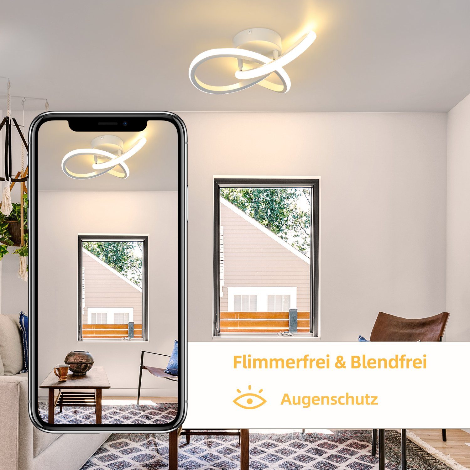 ZMH LED Deckenleuchte Wohnzimmer 3 Blatten verflochten 25/34/40CM Modern für Schlafzimmer, LED fest integriert, Warmweiß 3000K, 3000K, warmweiß, 24×24×12cm, ver – Bild 3 von 5