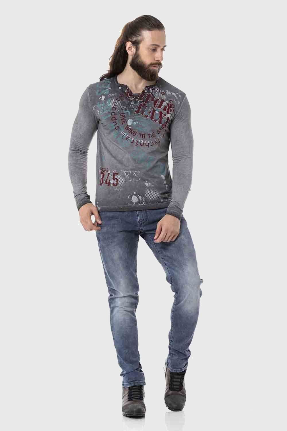 Cipo & Baxx T-Shirt Sweatshirts mit Knopfleiste am Ausschnitt