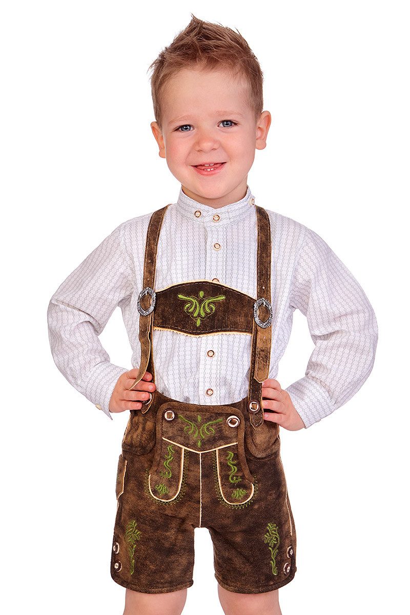 Isar-Trachten Lederhose Lederhose Kinder - MATHEO - braun/grün