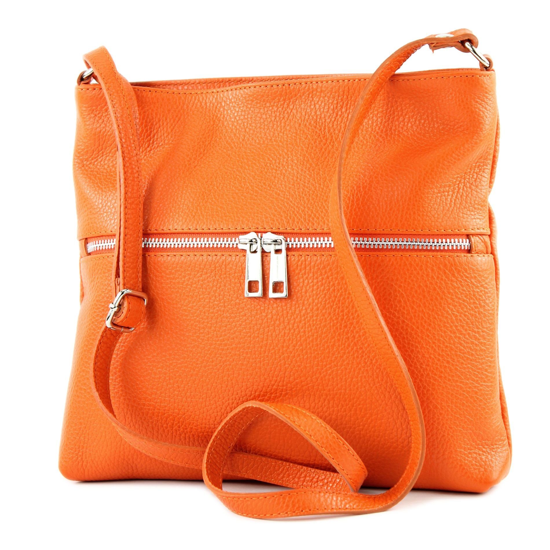 modamoda de Schultertasche T144v3, Echtleder Handmade in Italy Orange2021