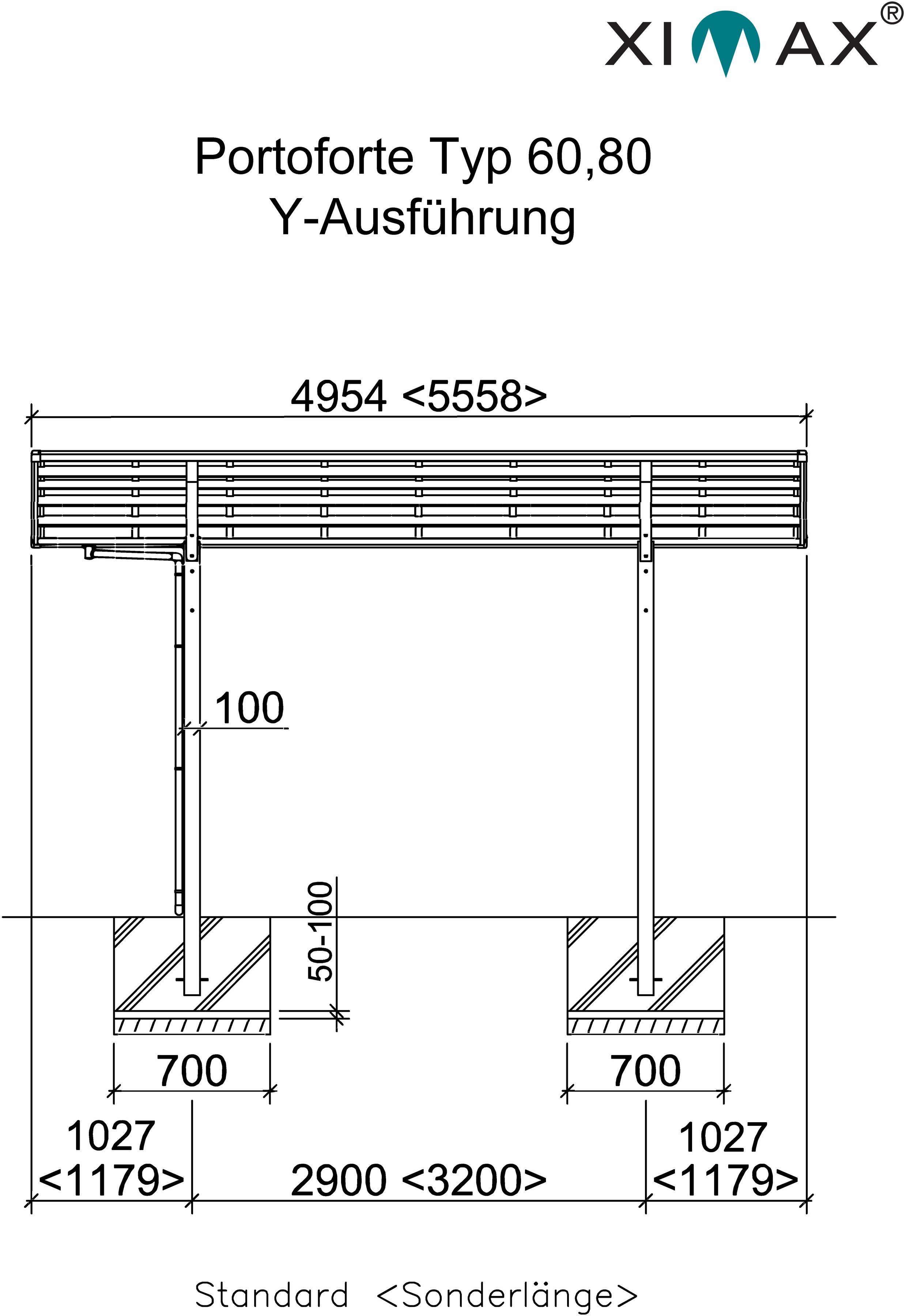 Aluminium BxT: Portoforte 80 240 cm, Y-mattbraun, Einfahrtshöhe, Typ 543x495 Ximax cm Doppelcarport
