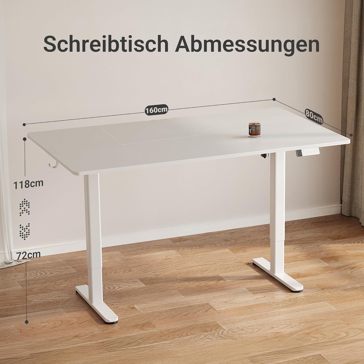 Claiks Schreibtisch Höhenverstellbar elektrischer Schreibtisch (1-St), 160x80 cm, weiß