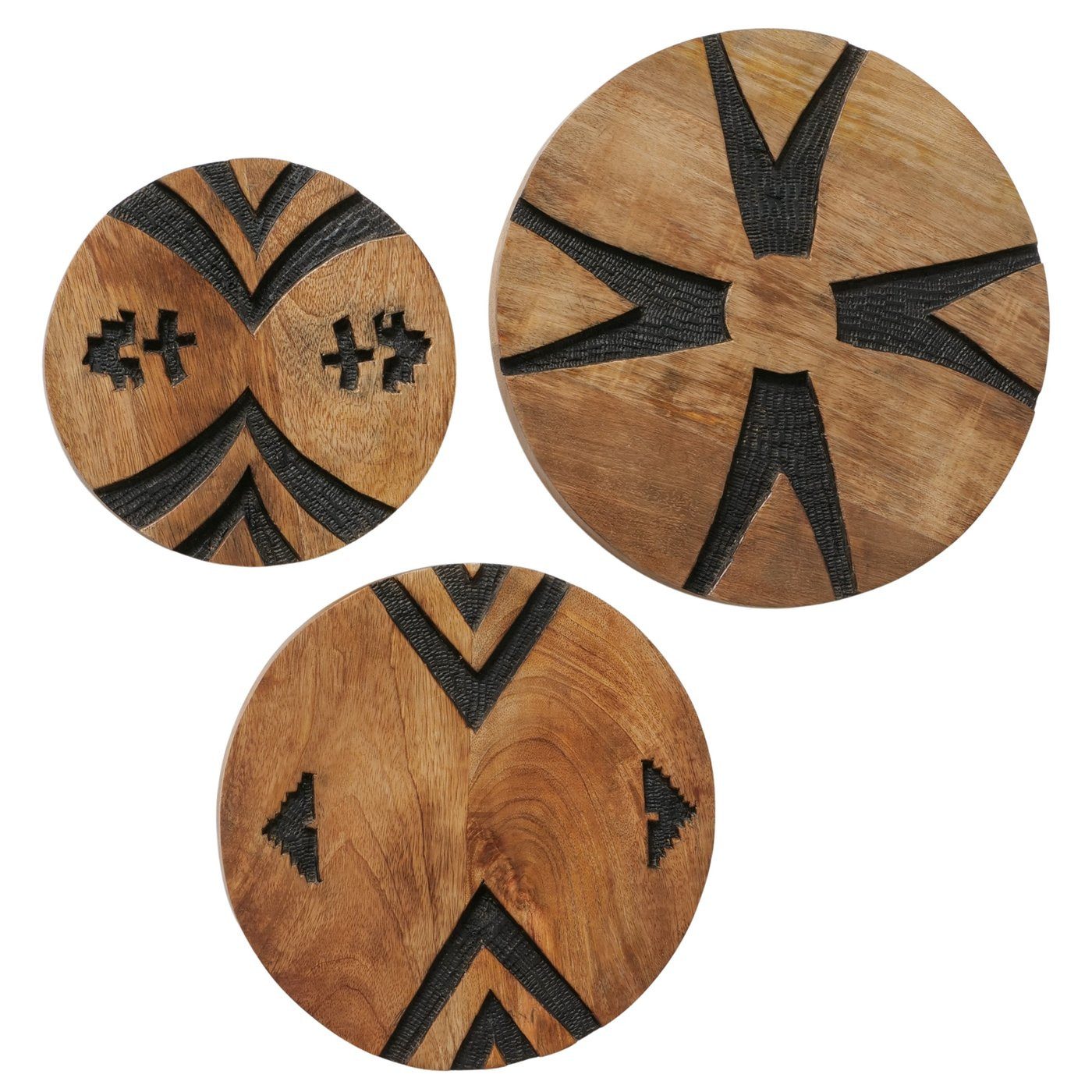 MF Wanddekoobjekt Wanddeko Holz Dalane Mangoholz Rund Boho Ethno 3er Set (3 St)