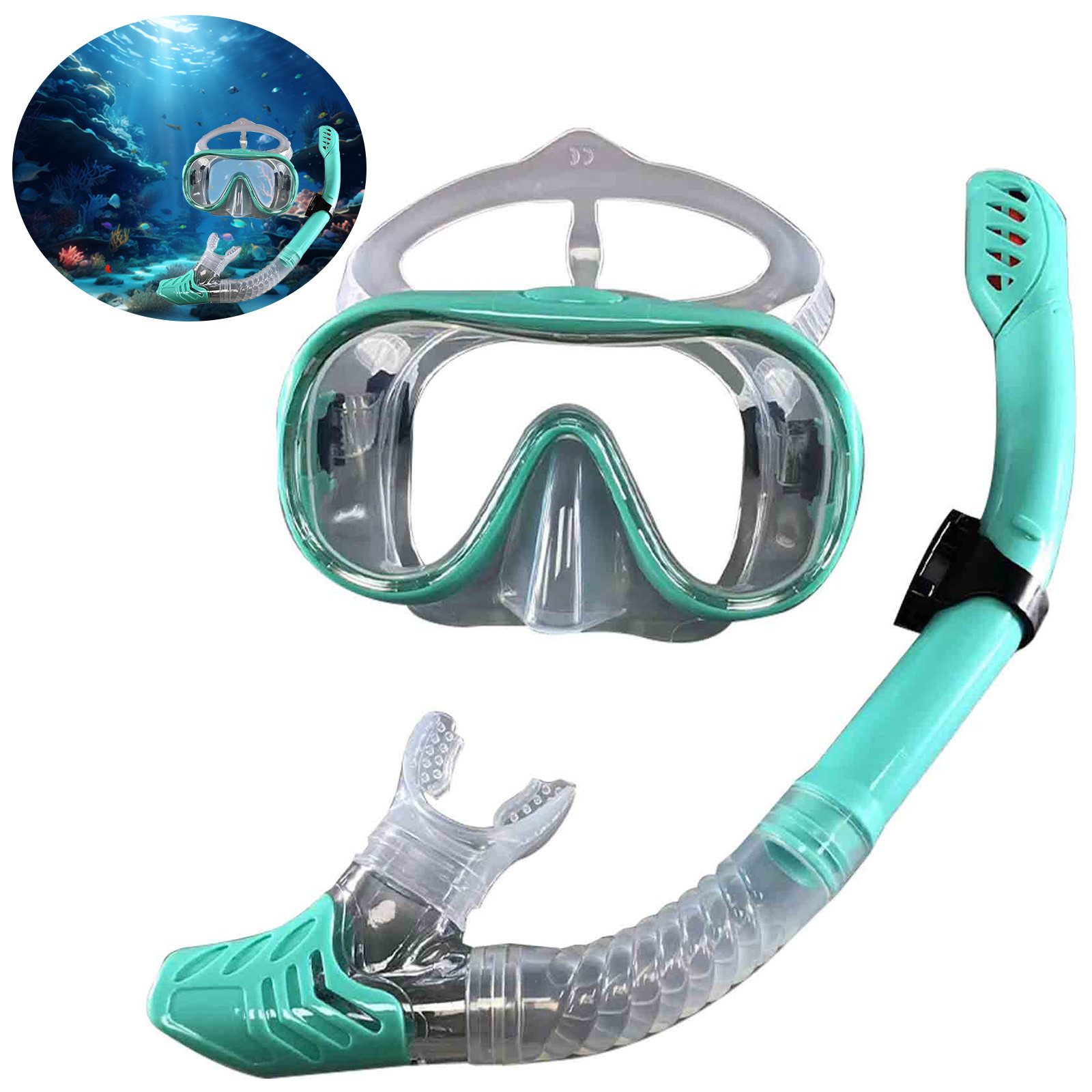 MODFU Schnorchel Schnorchelset Schnorchelmaske Taucherbrille Set Tauchenset (1 St., Anti-Leck Anti-Fog Tauchmaske Dry Schnorchel aus Gehärtetem Glas), Trocken Schnorchel Schwimmen und Tauchen