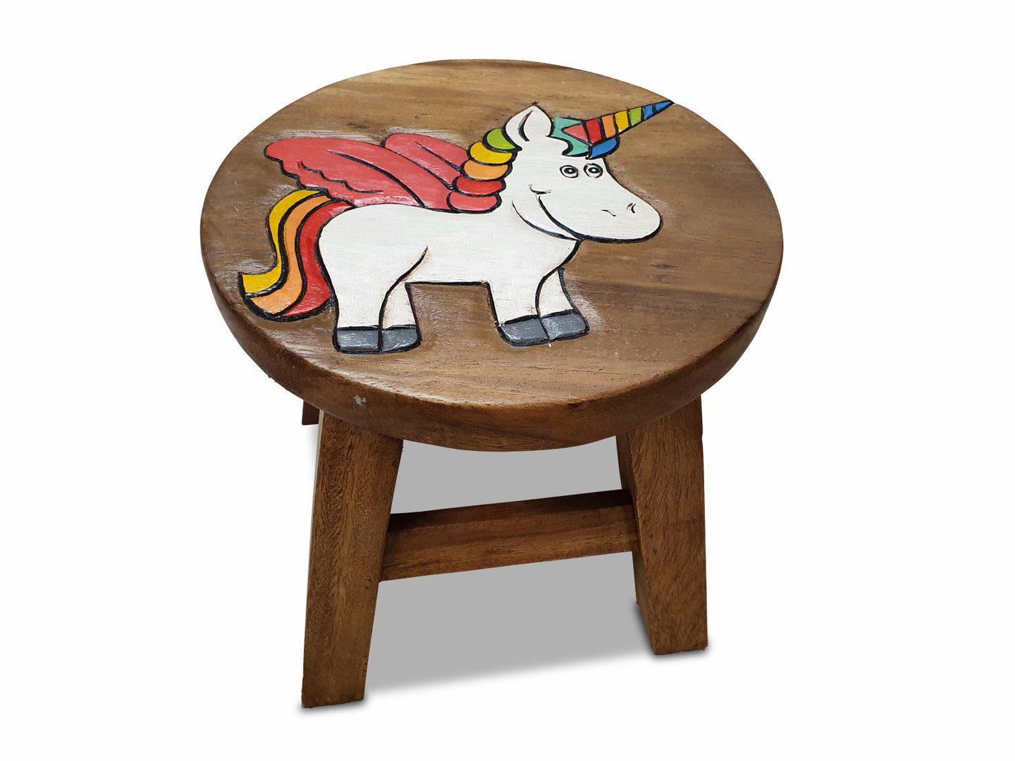 Kinaree Kinderhocker Kinder Hocker Einhorn, Akazie Massivholz, ca. 25 × 25 × 25 cm (1 St)