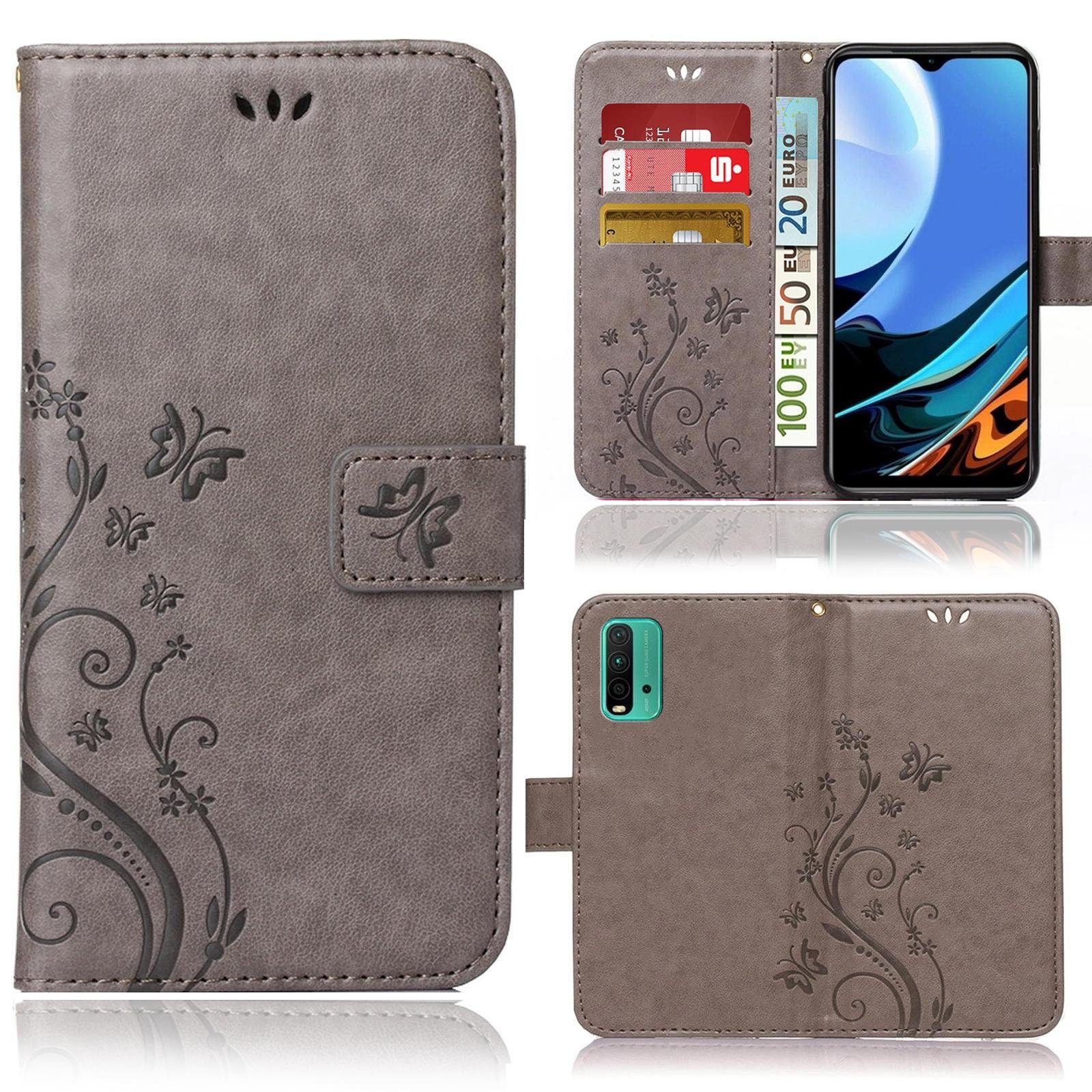 Numerva Handyhülle Bookstyle Flower Handytasche Schutzhülle für Xiaomi Redmi 9T, Klapphülle Flip Cover mit Blumenmuster