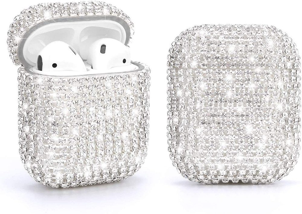 Mrichbez Kopfhörer-Schutzhülle Strass Case Kompatibel mit Apple AirPods 1 & 2, Schutzhülle Luxuriöse Diamanten AirPod Charging Schutzhülle