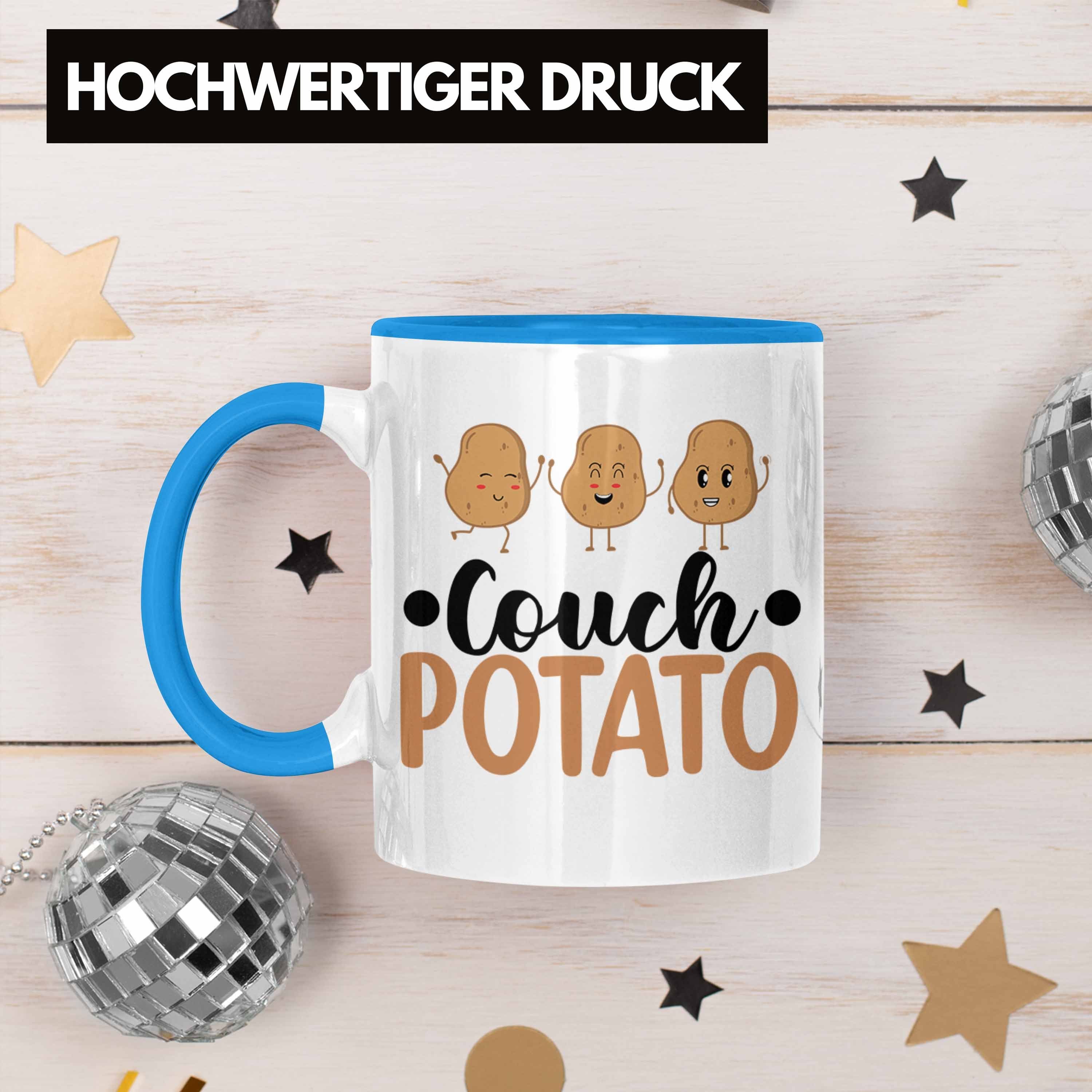 Tasse Geschenkidee Couch für Chiller Blau Tasse Trendation für Geschenk Spruch Faule Trendation Potato - Sofa Faulpelz Lustiger