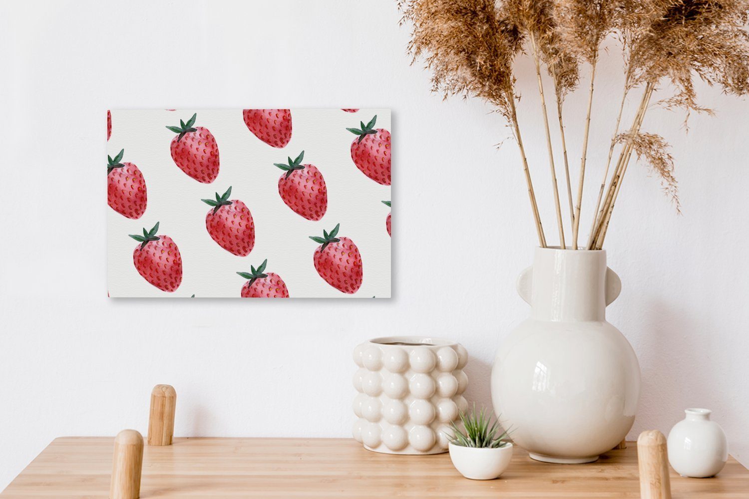 Erdbeere Muster Wandbild - Leinwandbild Aufhängefertig, 30x20 St), Leinwandbilder, cm (1 - OneMillionCanvasses® Wanddeko, Aquarell,
