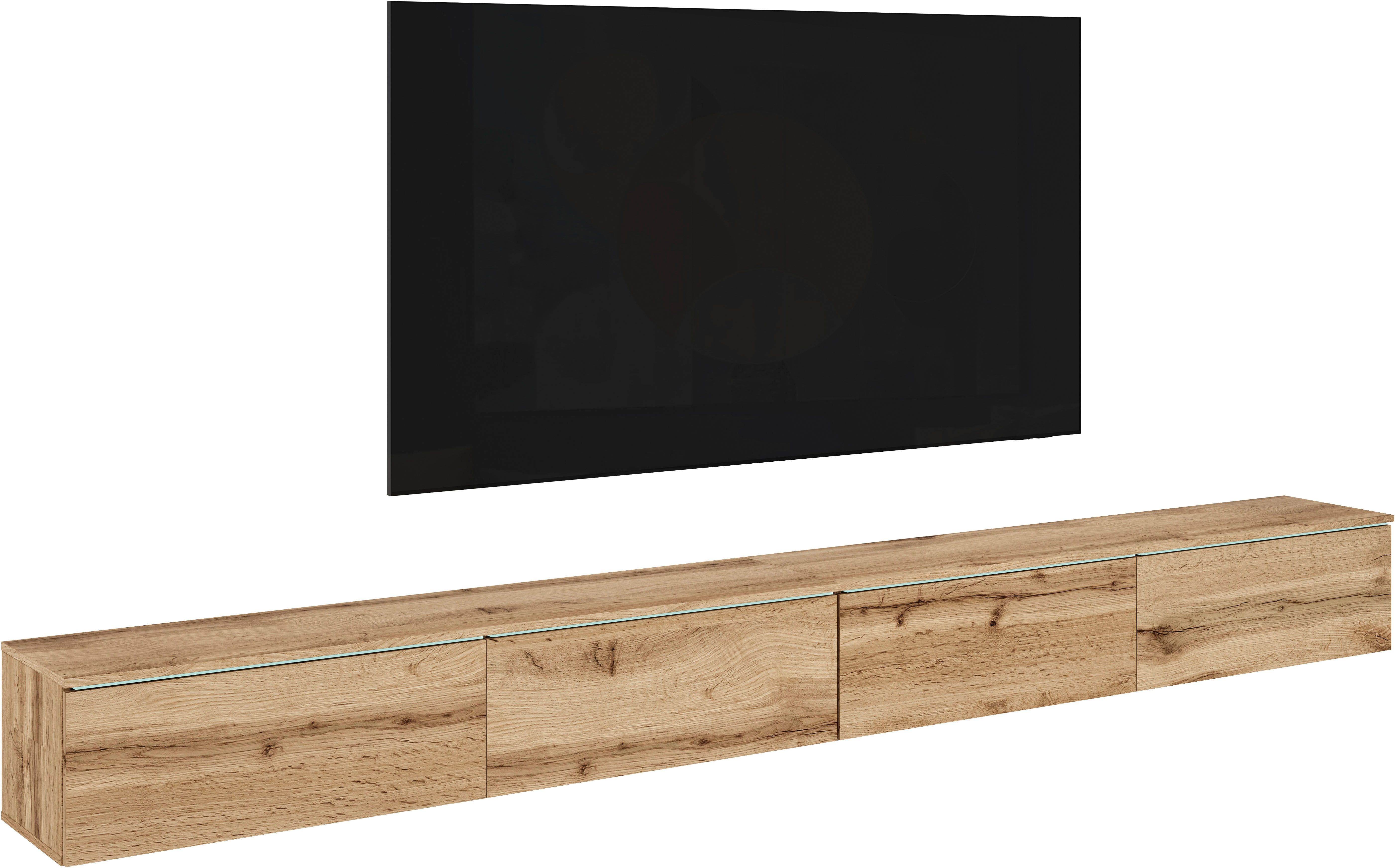 Home affaire Lowboard Vera, TV-Schrank, Breite 300 cm, verschiedene Farbausführungen (1 St), Mit LED, 4 Klappen, grifflose Fronten, hängend oder stehend