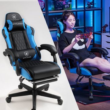 GTPLAYER Gaming-Stuhl Gamer Stuhl, Ergonomischer Bürostuhl mit Fußstütze, Gaming Sessel 150 kg Belastbarkeit, Kopfstütze und Lendenstütze