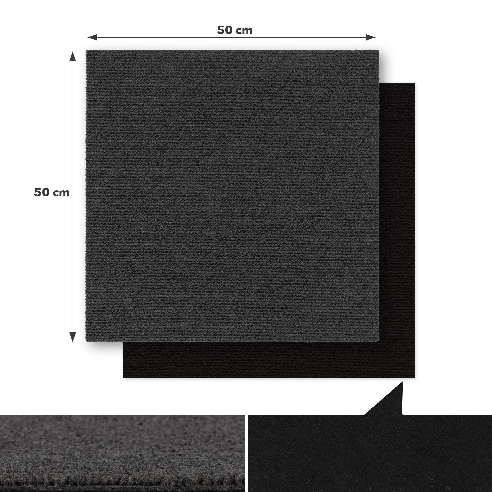 Karat Teppichfliese Moscow, Bodenschutz, Erhältlich in 4 Farben, 50 x 50 cm, Quadratisch, Höhe: 5.5 mm, Selbstliegend