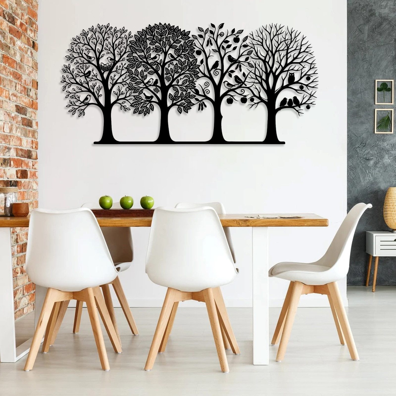 Jumpeak Wanddekoobjekt Wanddekoration mit Bäumen zu jeder Jahreszeit, Vögel,Äpfel,Eulen,Natur, Metall,4 Farben,5 Größen, Abstrakte Bäume, Vier Bäume, Wohnzimmerkunst