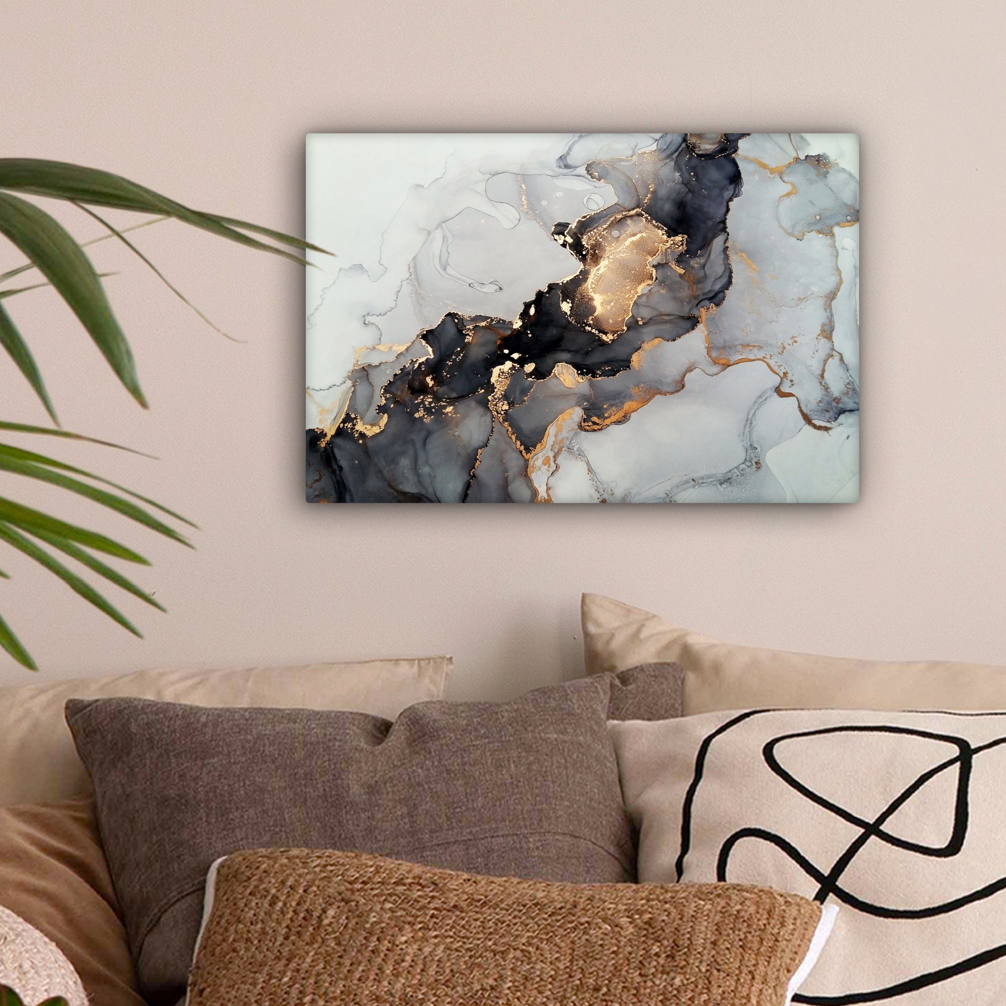 OneMillionCanvasses® Leinwandbild Schwarz - Marmor - Luxus - Gold, Fotodruc günstig online kaufen