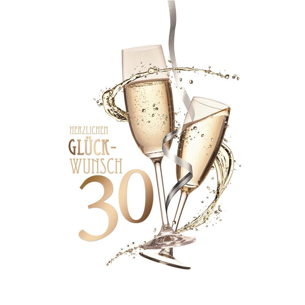 Grußkarten 30. Geburtstag - Karte mit Umschlag - zwei gefüllte Sektgläser