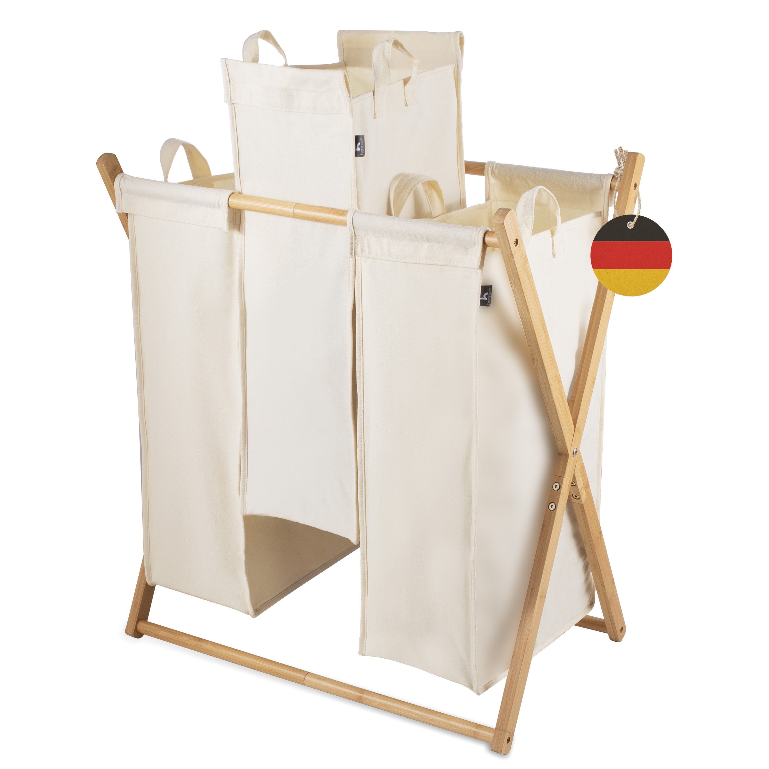 HENNEZ Wäschekorb Aufbewahrungskorb 150L 3 Fächer ohne Deckel - Wäschesammler  Faltbar