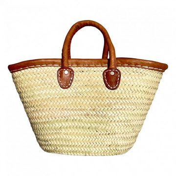l-artisan Korbtasche Marokkanische Tragetasche, Einkaufstasche, Strandtasche, Handgefertigt PALMBLATT-TASCHE MIT LEDERRAND & LEDERGRIFFEN SOUK-1