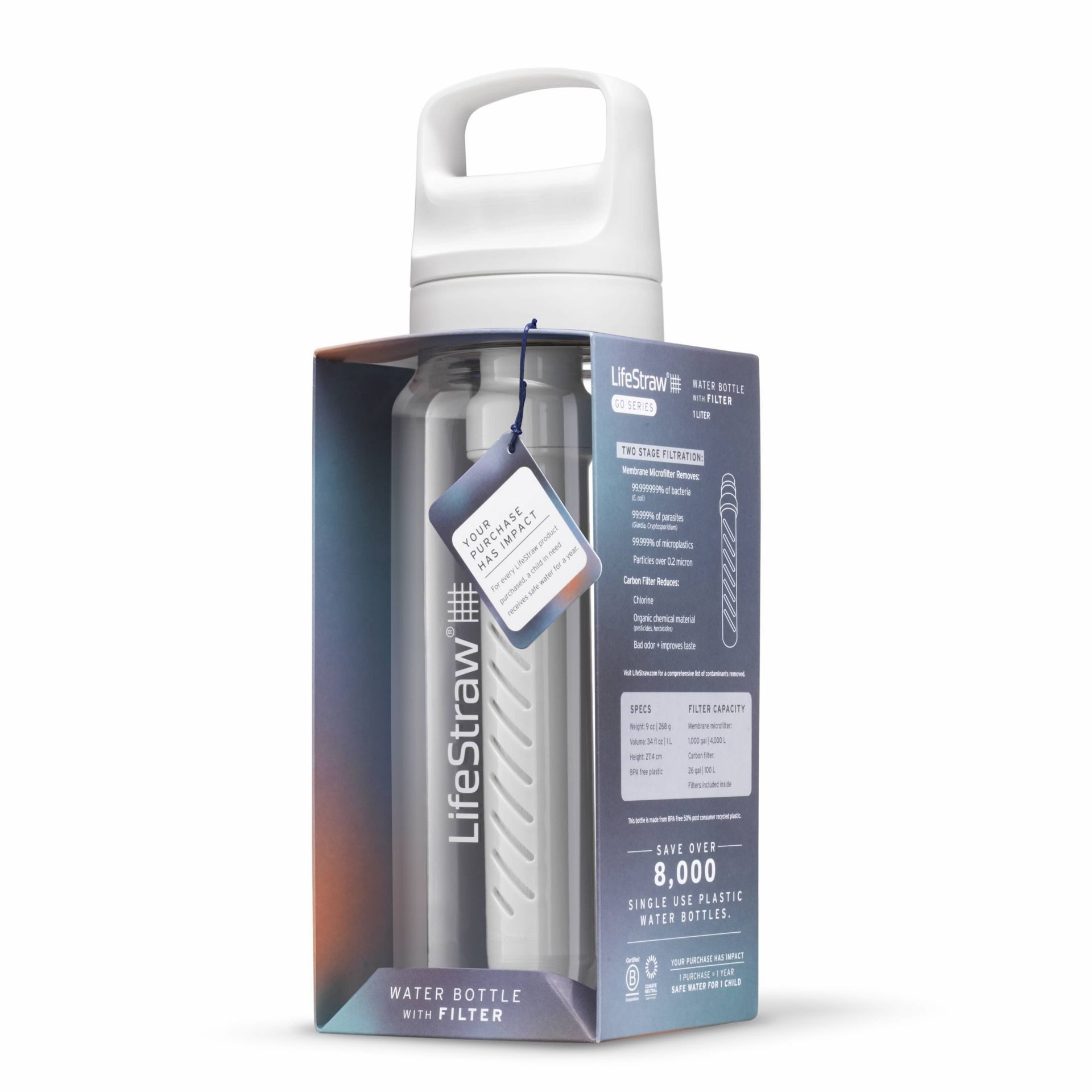LifeStraw Trinkflasche Go Series mit Wasserfilter, Verschluss mit Silikonmundstück, BPA frei