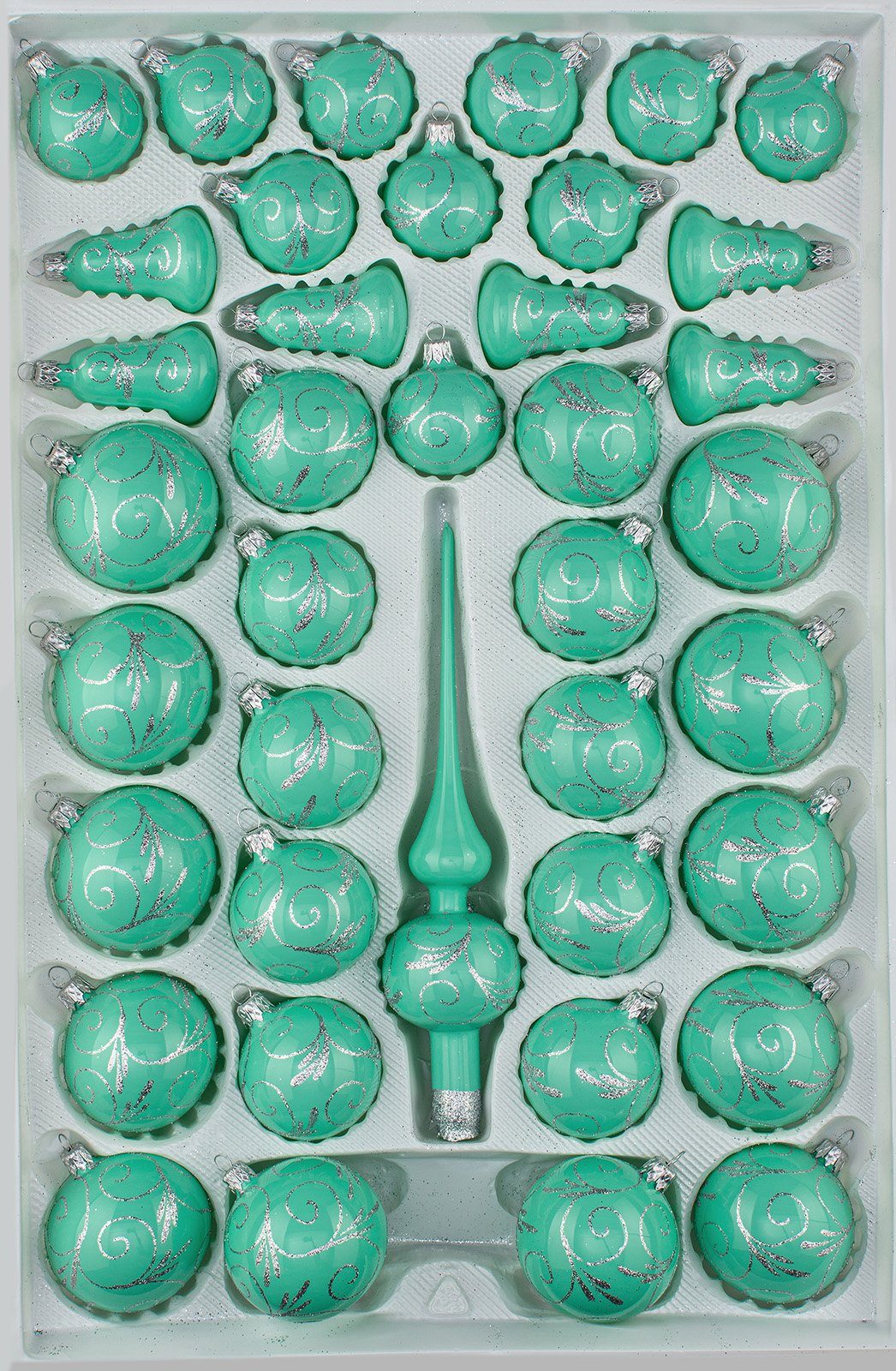 Navidacio "Hochgl. 39tlg. Mint Ornamente" Silber Weihnachtsbaumkugel Set Modern Glas-Weihnachtskugel