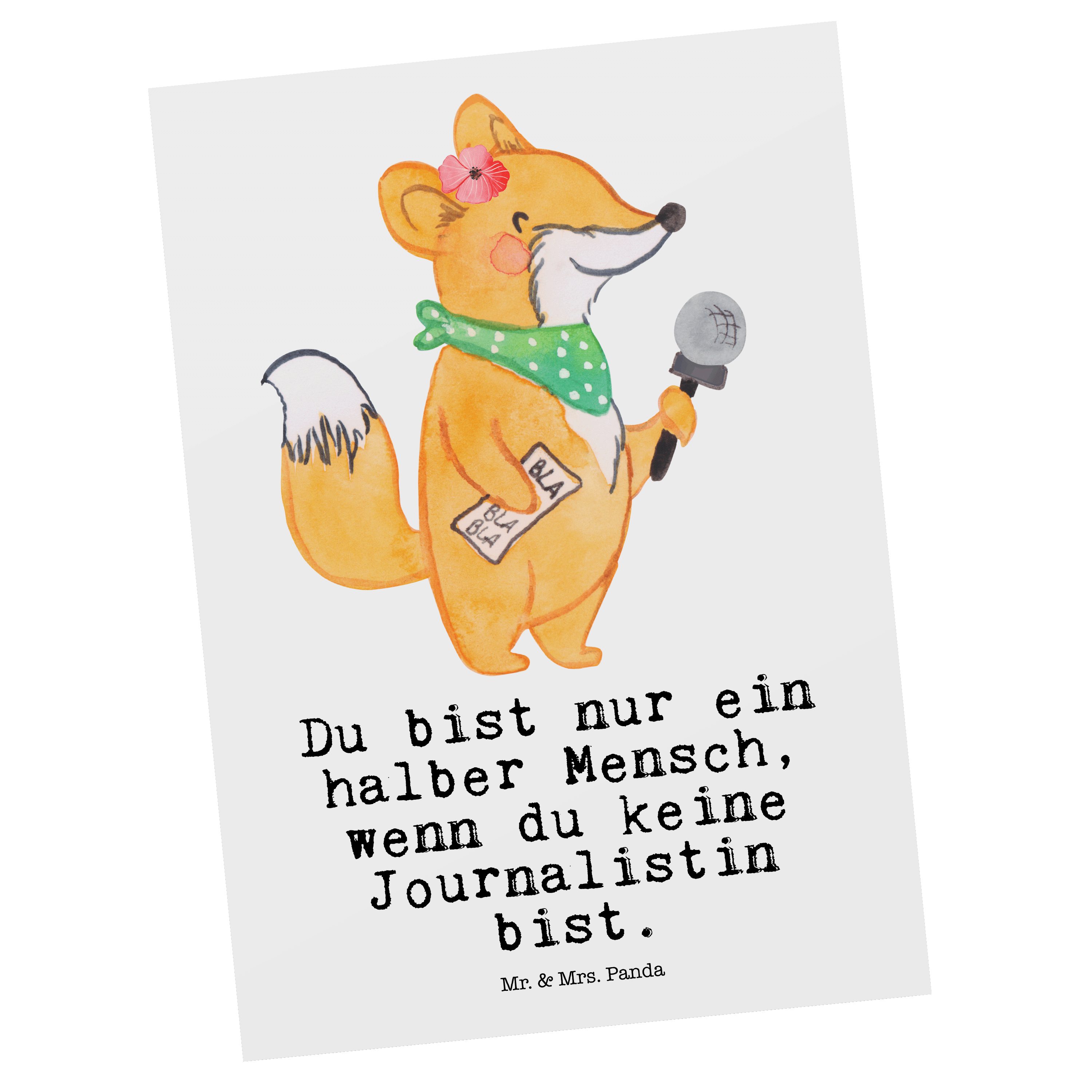 Mr. & Mrs. Panda Postkarte Journalistin mit Herz - Weiß - Geschenk, Redakteurin, Interview, Gruß