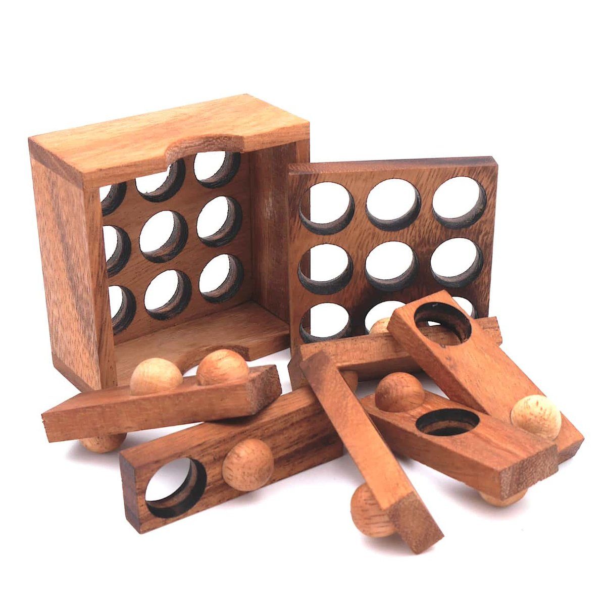 Logikpuzzle, - Holzspiel Denkspiele Spiel, ROMBOL interessantes mittelschweres, 3D-Puzzle 9-Loch-Puzzle