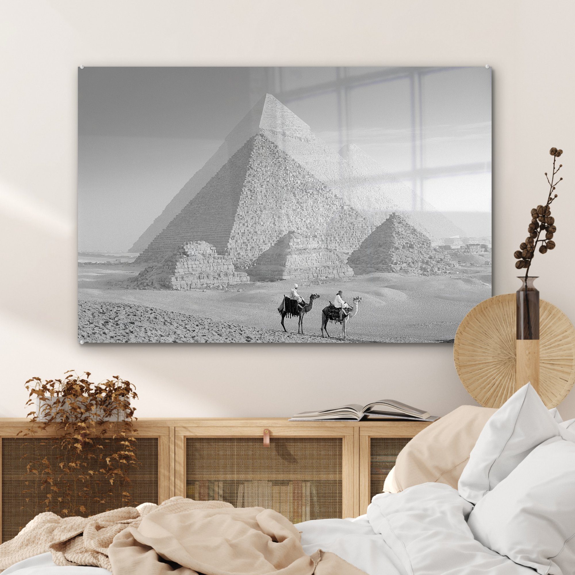 - Kamele Schlafzimmer weiß, Acrylglasbild Gizeh von (1 und St), Acrylglasbilder vor & MuchoWow Pyramiden Wohnzimmer schwarz den