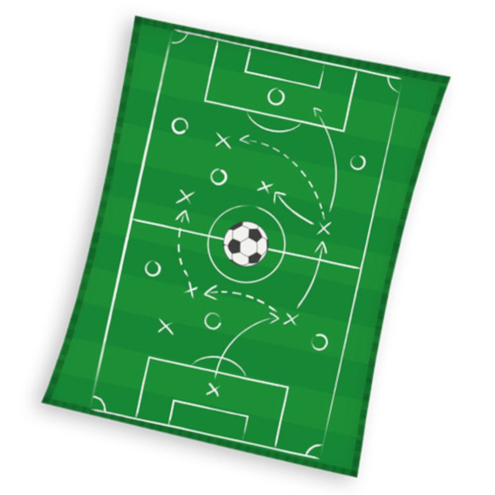 Kinderdecke Fußballplatz Coral Fleecedecke Kuscheldecke 130 x 170 cm, Carbotex