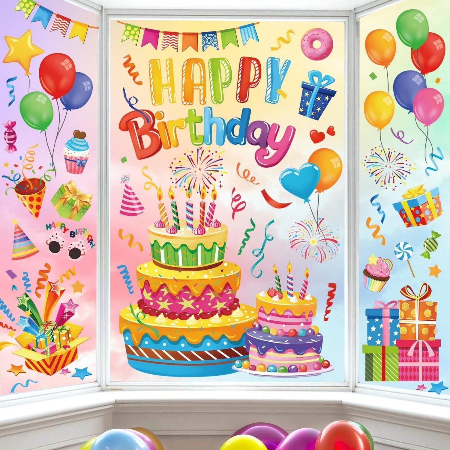 LuxusKollektion Fensterbild Fensteraufkleber Geburtstag Kuchen bunt