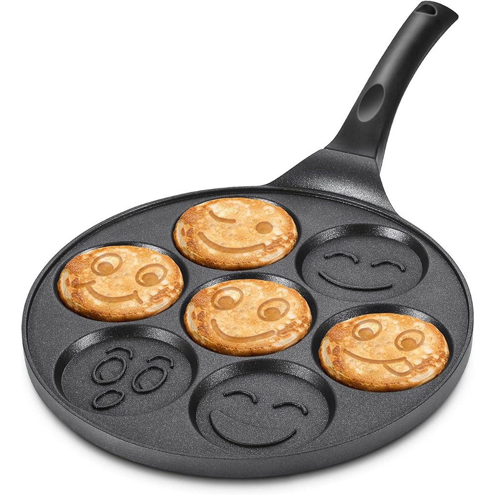 Pancakeplatten Pancake Pfanne Induktion, Antihaft Pancake Maker 7 Löcher mit Smiley