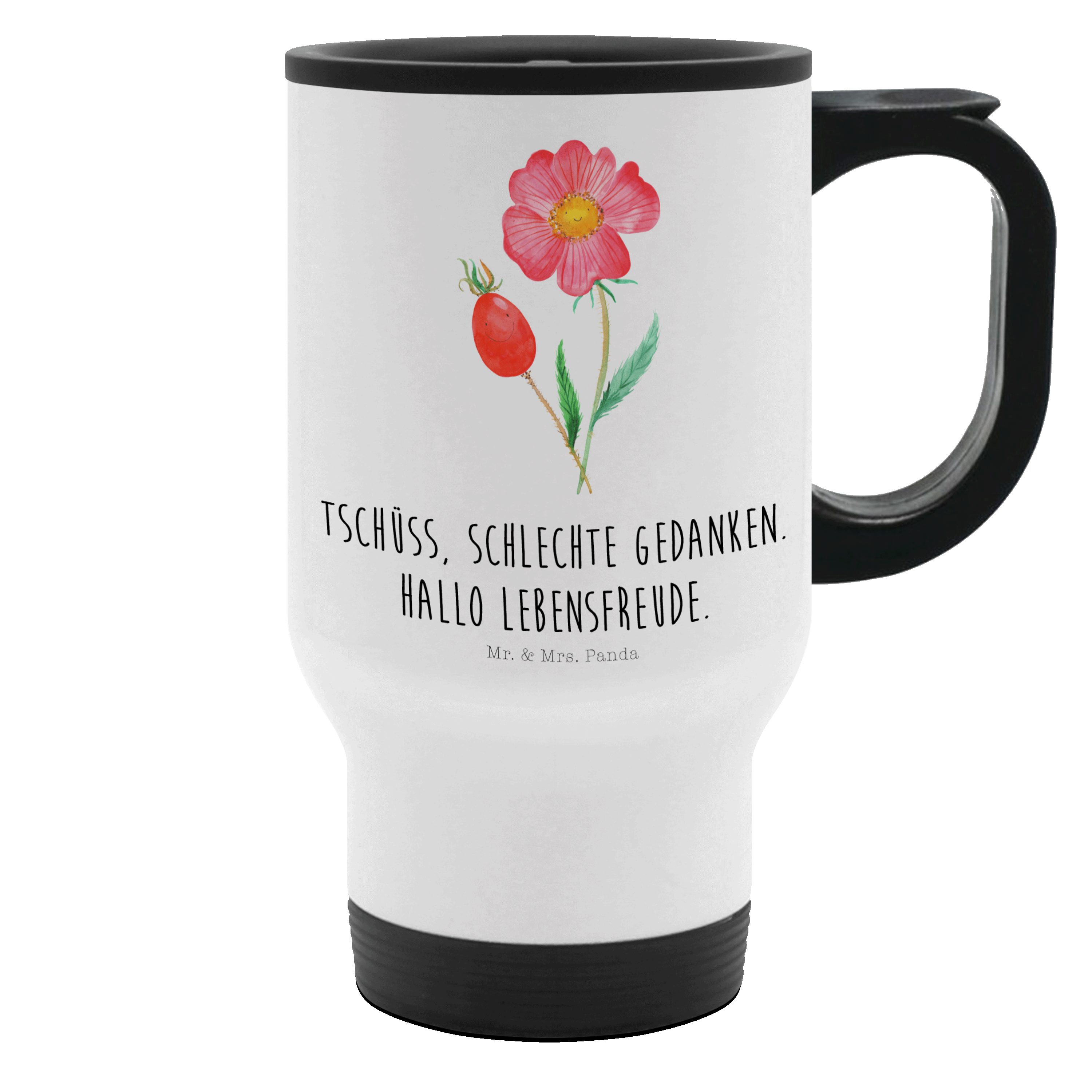 Mr. & Mrs. Panda Thermobecher Blume Hagebutte, thermosbecher, Weiß, Thermobecher Auslaufsicher, Som, Edelstahl, kaffee isolierbecher Thermobecher Mit Spruch Blume