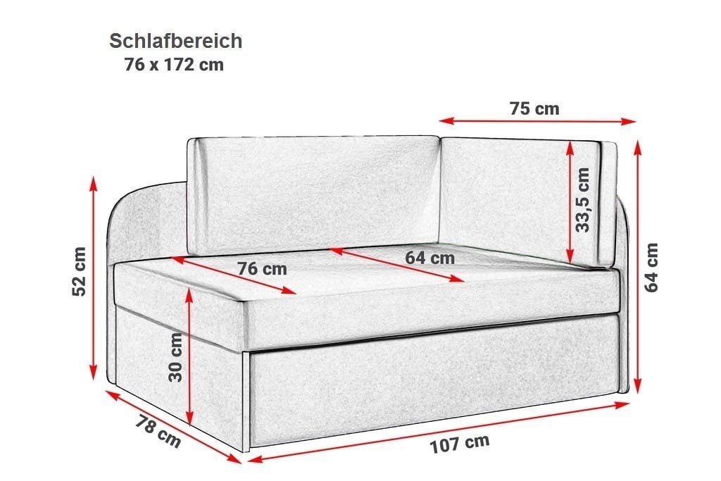 Friderik-EU Kinderzimmer Schlaffunktion und Bettkasten 32/21 Casablanca BAFI fürs Couch Sofa mit
