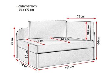 Friderik-EU Sofa BAFI Couch fürs Kinderzimmer mit Schlaffunktion und Bettkasten