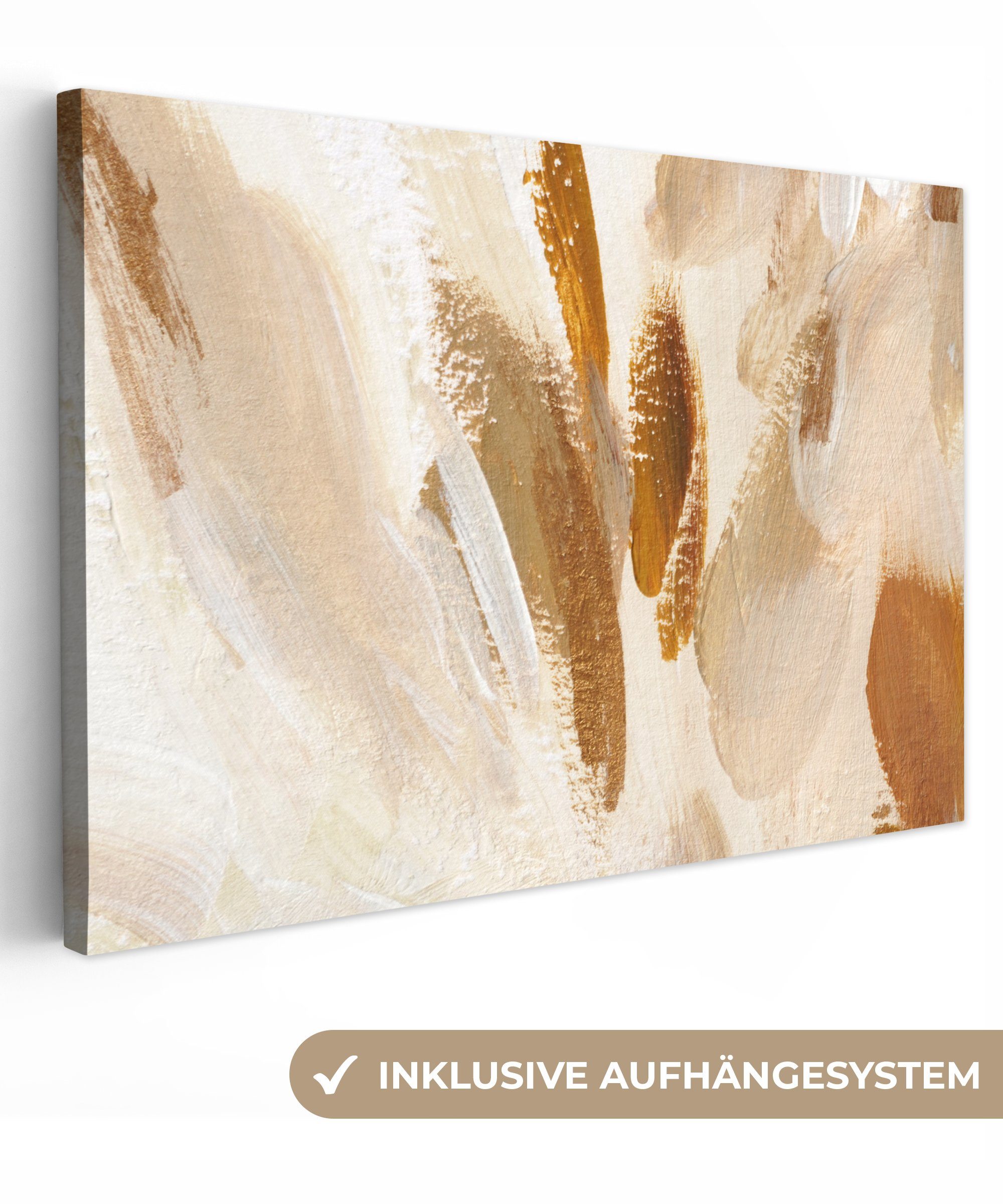 OneMillionCanvasses® Leinwandbild Weiß - Braun - Abstrakt, (1 St), Wandbild Leinwandbilder, Aufhängefertig, Wanddeko, 30x20 cm
