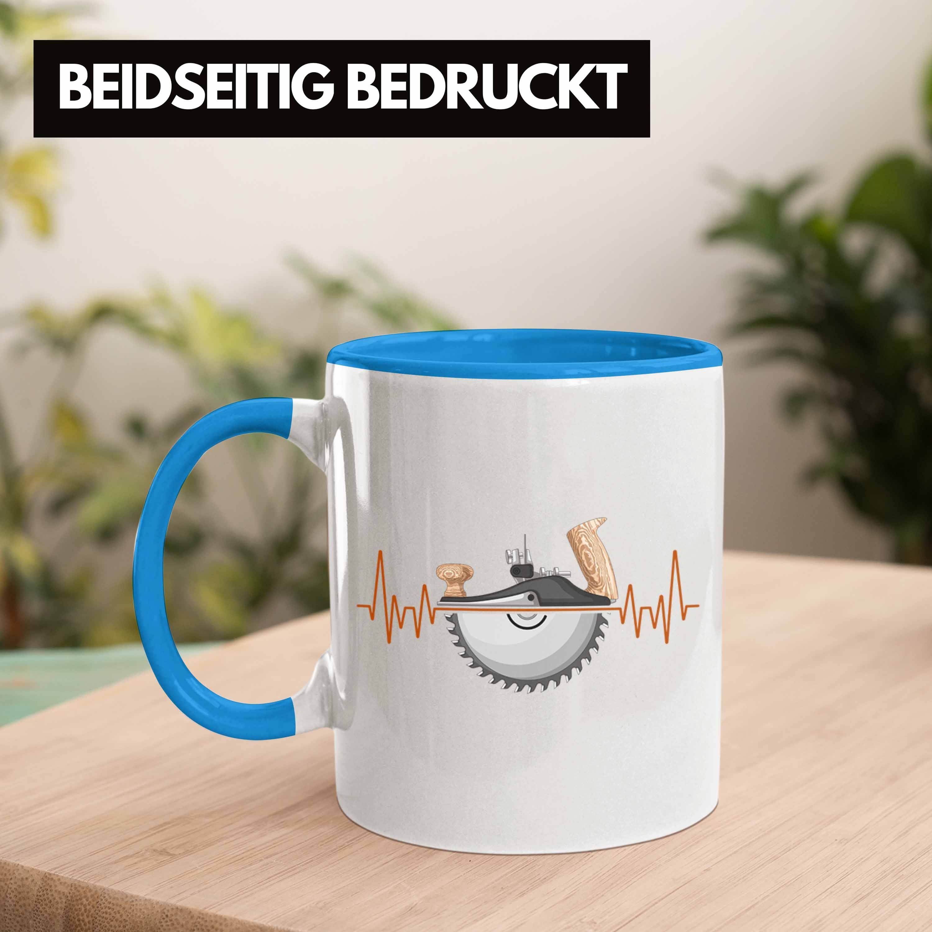 Trendation Tasse Trendation Tasse für Holzarbeiter Hobby Geschenk Herzschlag Tischler - Blau