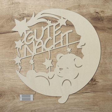 Namofactur LED Nachtlicht Bärchen auf Mond 'Gute Nacht', Nachtlicht für Kinder, Kinderzimmer, Ohne Zugschalter/Stern, LED fest integriert, Warmweiß